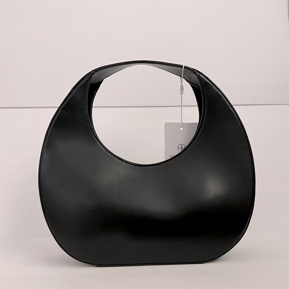 ANINE BING Luna Leather Crescent Shoulder Bag High Shine Black NEW with tags - Picture 6 of 13